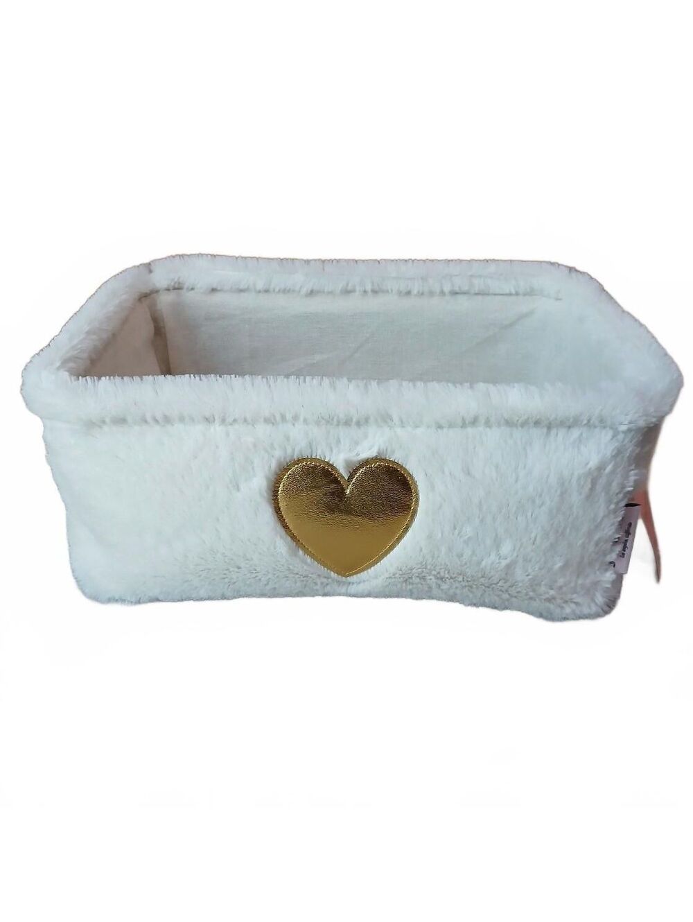 Juicy Couture Home White Faux Fur Storage Basket Bin Gold Heart NWT